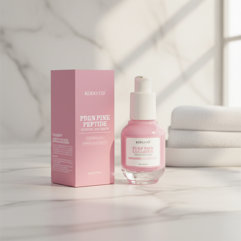 PDRN Pink Peptide Exosome 2000 Serum with packaging on a white background